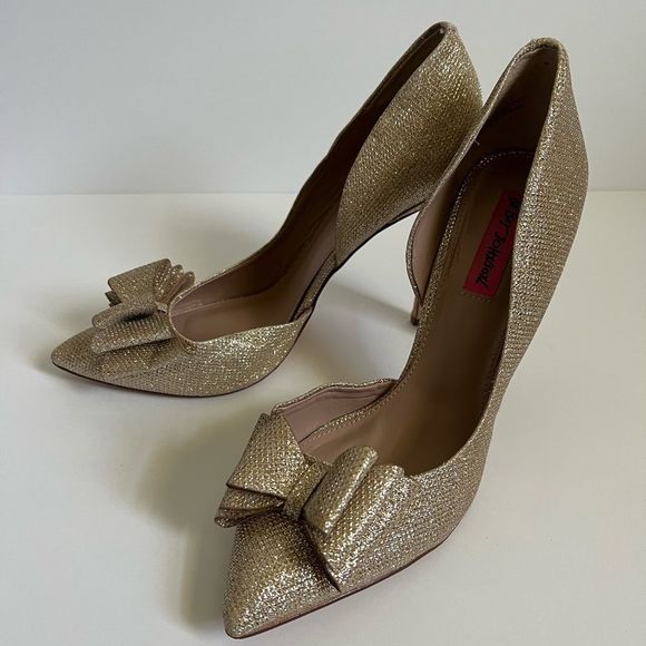 Betsey Johnson Shoes - Betsey Johnson Gold Sparkly Bow D'Orsay Pumps Size 10